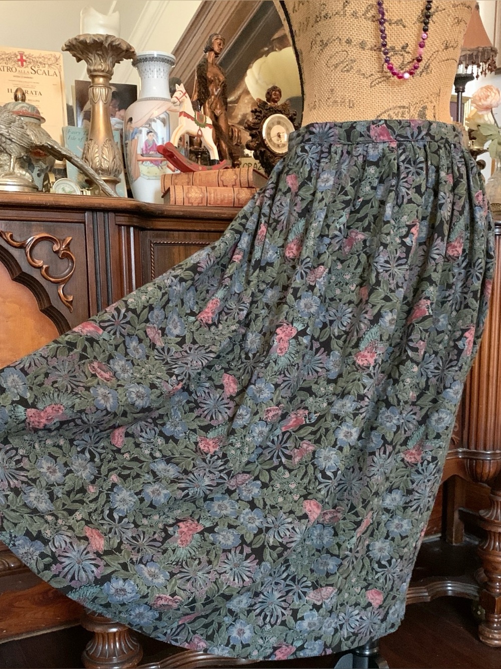 Vintage 90's? Boho Hippie Gypsie Peasant Cottagecore Floral Print Maxi Wool Mix?